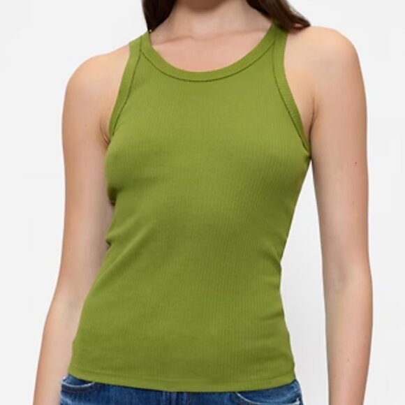Gap Chartreuse Green Ribbed Scoopneck Tank Top - Picture 1 of 3
